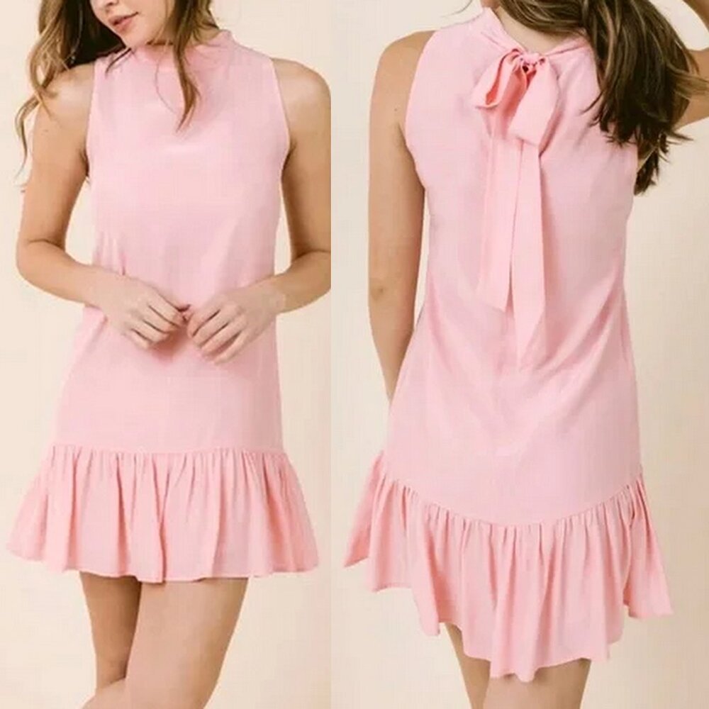 LaRoque Libba Silk Sleeveless Drop Waist Mock Neck Dress